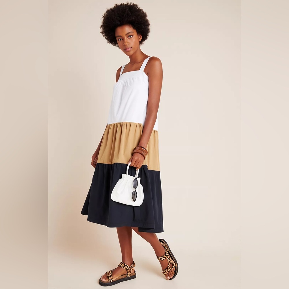 Maeve Anthropologie Ashleigh Colorblock Midi Dress Size Small Tiered Cotton